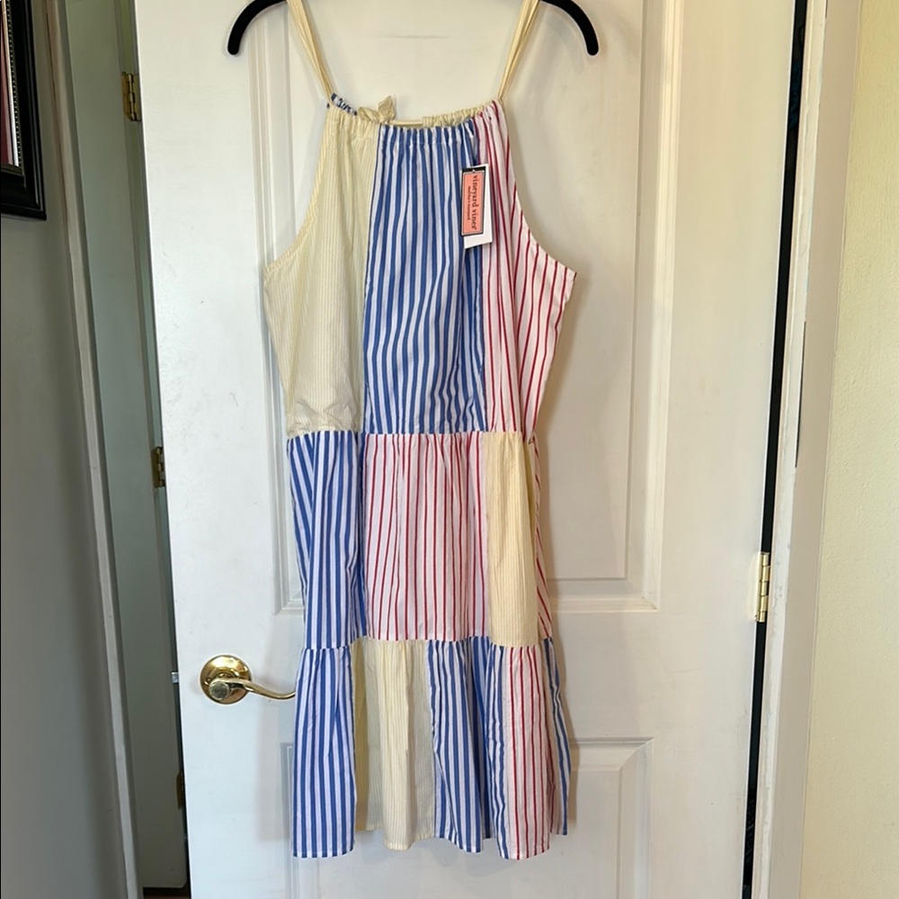Vineyard Vines Striped Patchwork Mini Dress in Blue, Pink, Cream